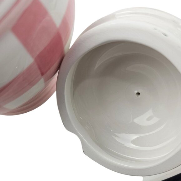 Vintage Cracker Barrel Creamer & Sugar Ceramic Pink White Gingham Plaid - Picture 7 of 11